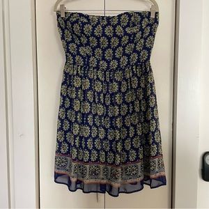 Vintage Y2K Alya Green & Blue Patterned Strapless Mini Dress Size Medium
